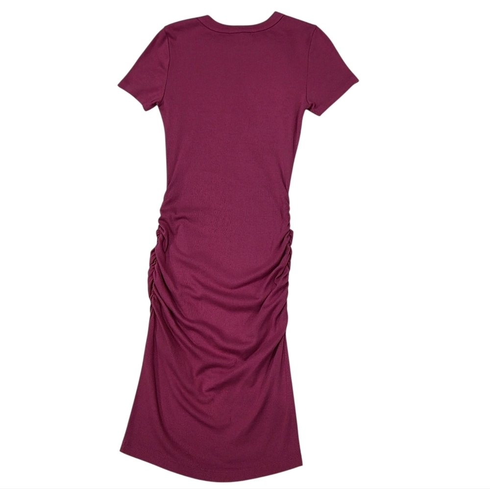Michael Stars Katie Ribbed Short Sleeve Dress Raspberry Pink Medium - Picture 5 of 7